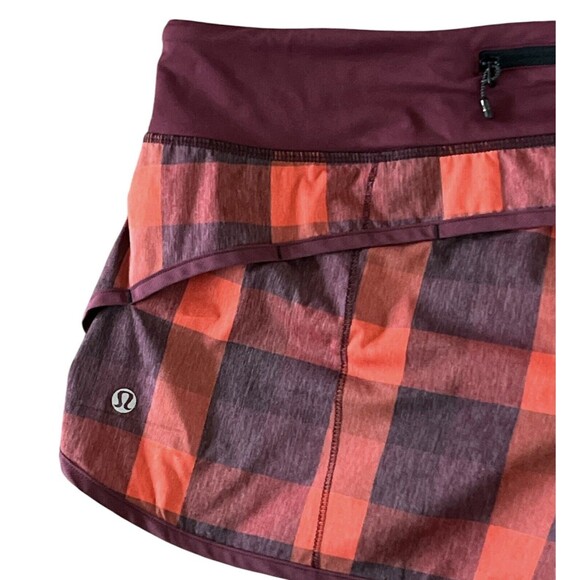Lululemon Size 10 Speed Short With Liner Womens Yama Check Flaming Tomato Red - Picture 5 of 16